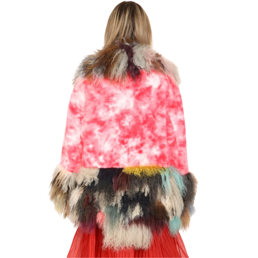 Multicoloured Patchwork Faux Fur Trim Jacket