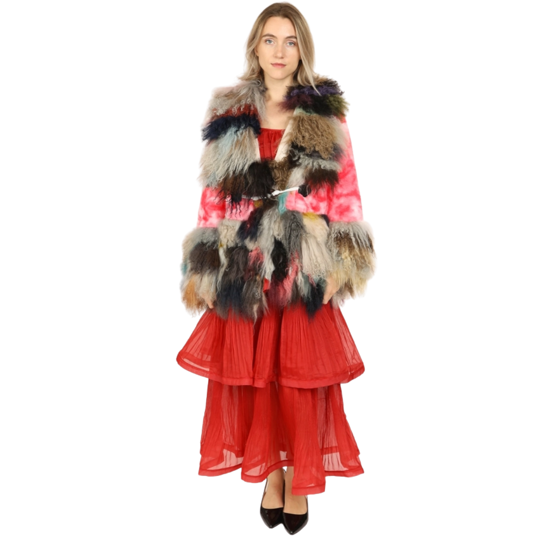 Multicoloured Patchwork Faux Fur Trim Jacket
