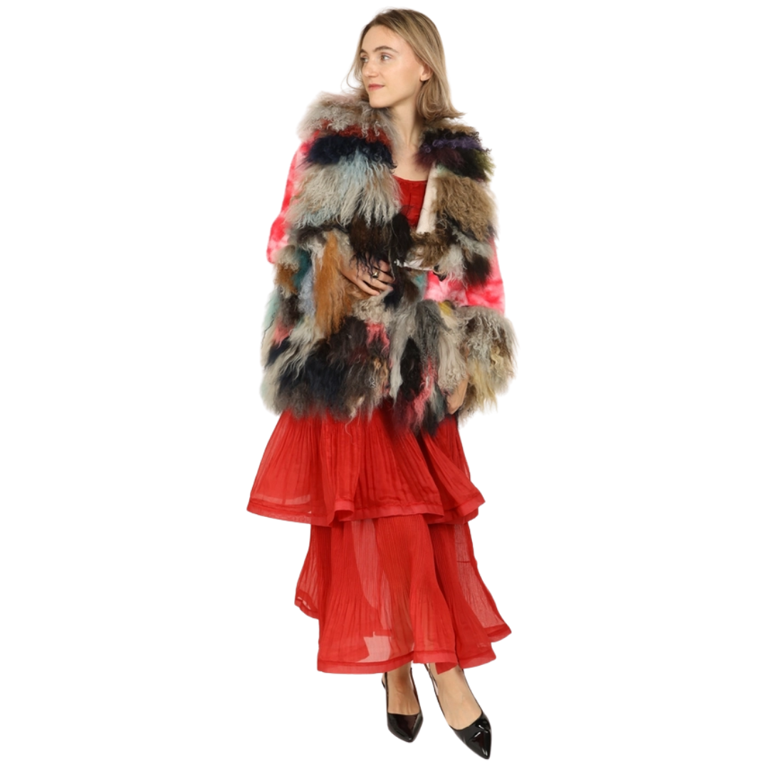 Multicoloured Patchwork Faux Fur Trim Jacket