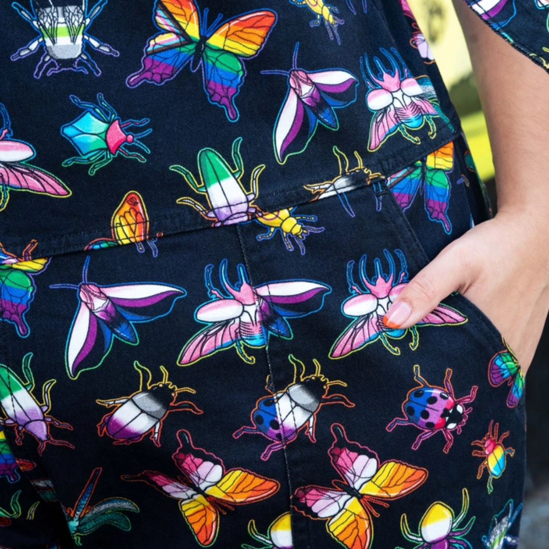 Rainbow Bugs Stretch Dungarees