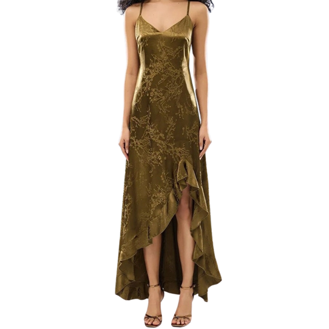 Satin Ruffle Asymmetrical Dress