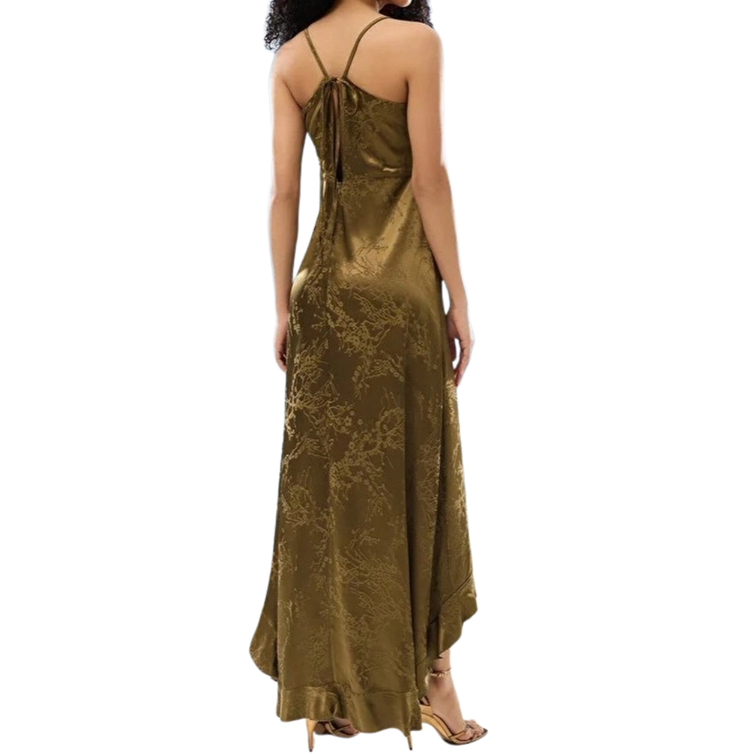 Satin Ruffle Asymmetrical Dress