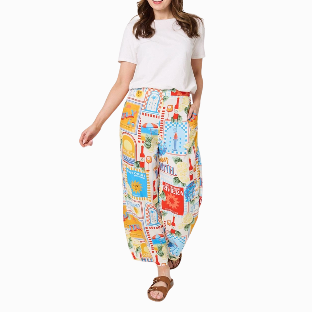 Postcard Patchwork Print Trousers