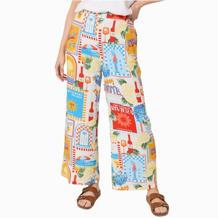 Postcard Patchwork Print Trousers