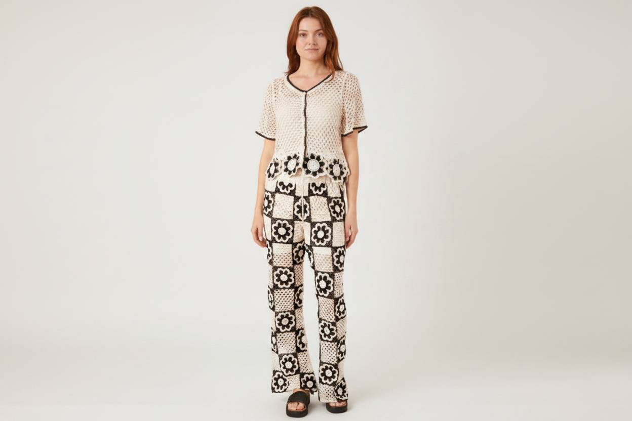 Patchwork Crochet Flower Trousers