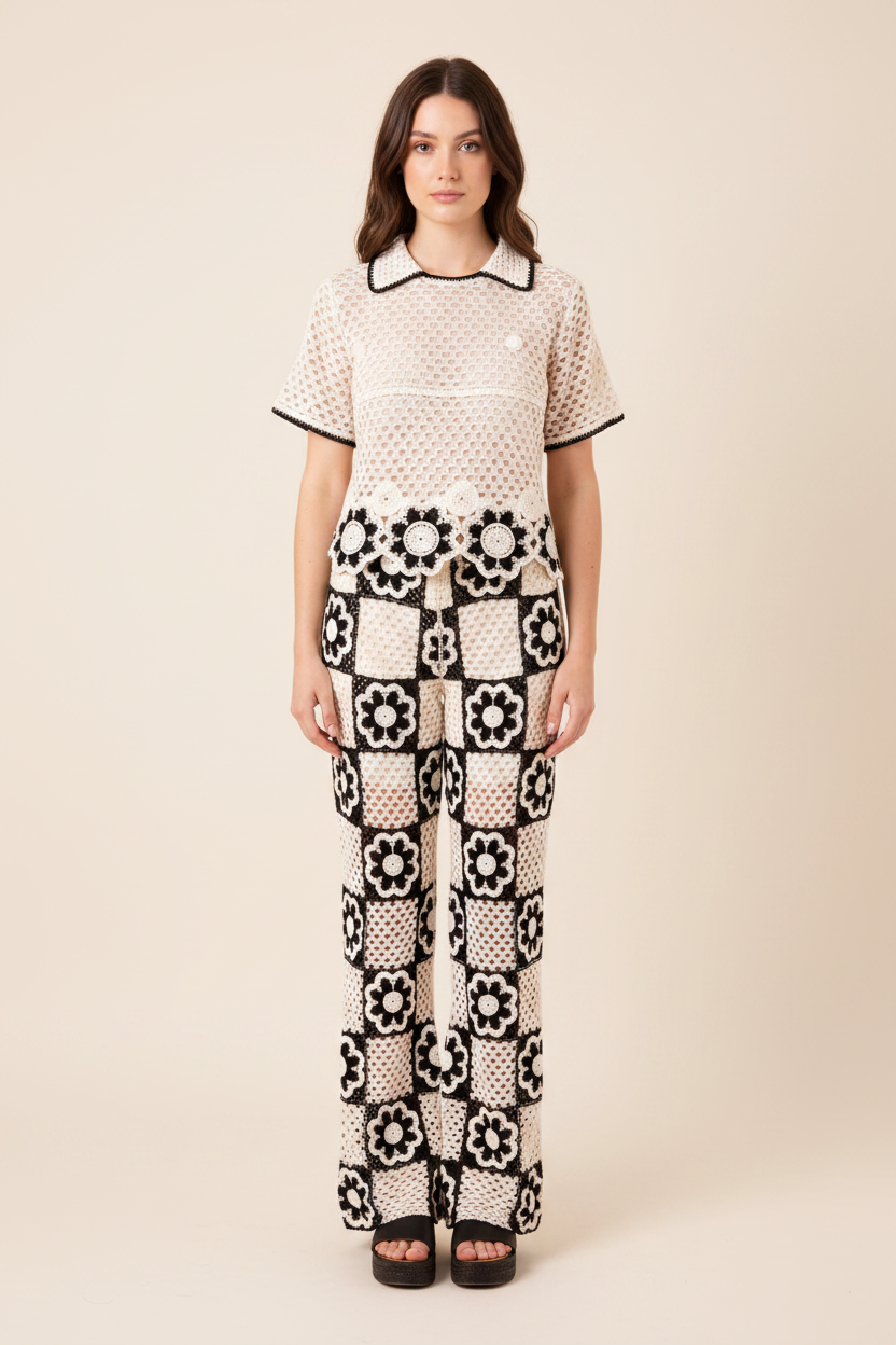 Patchwork Crochet Flower Trousers