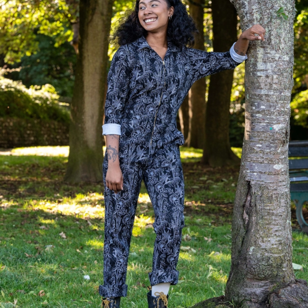 Black Floral Cobweb Boiler Suit