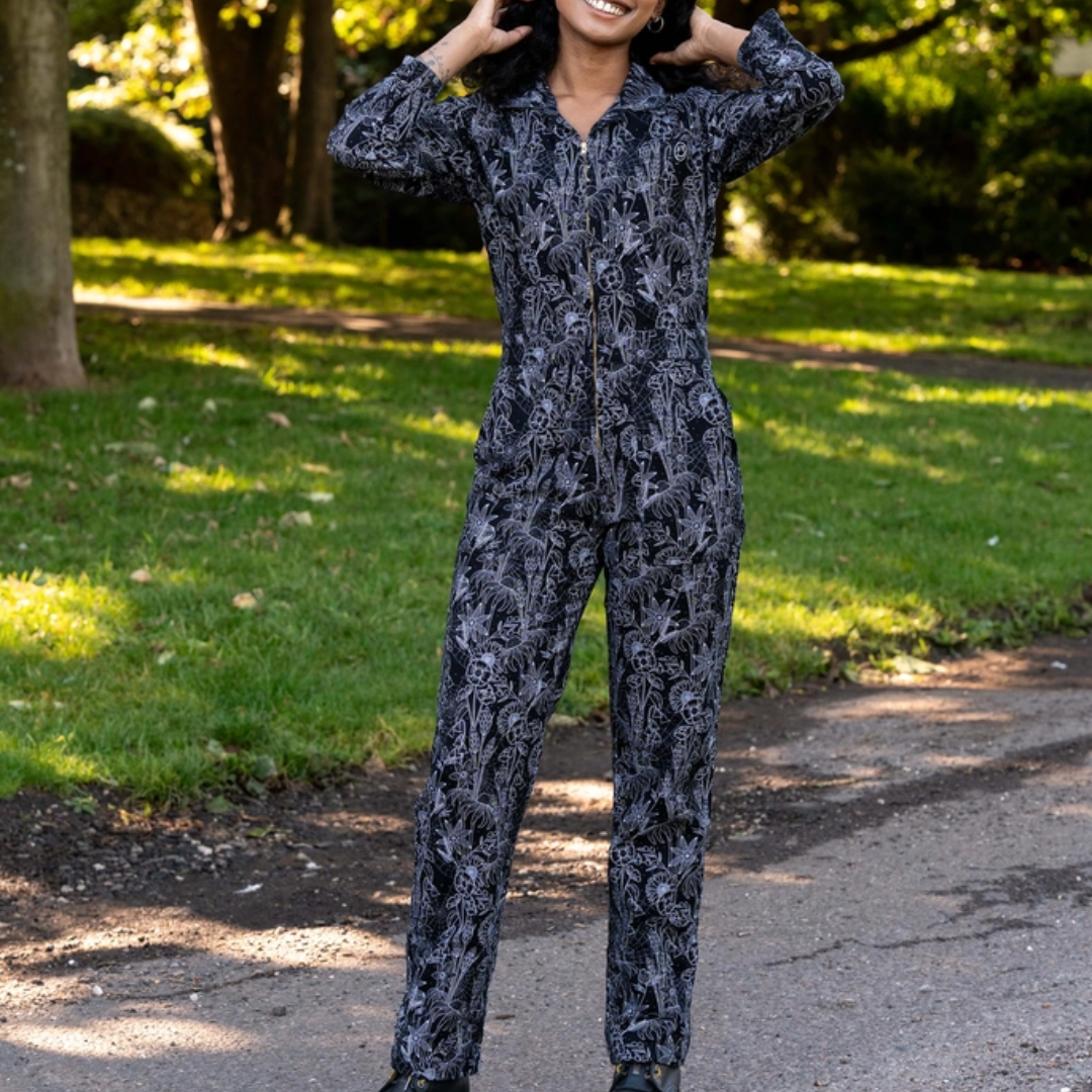 Black Floral Cobweb Boiler Suit