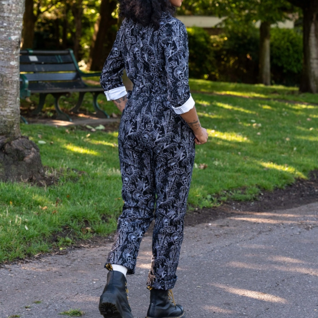 Black Floral Cobweb Boiler Suit