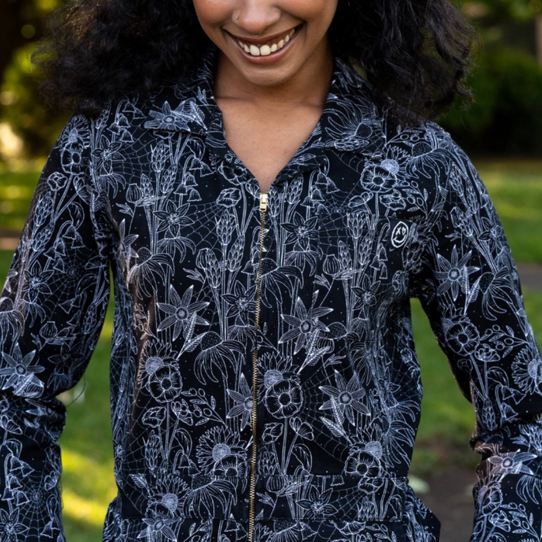 Black Floral Cobweb Boiler Suit