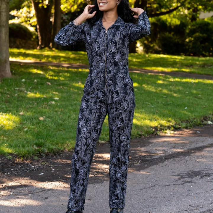 Black Floral Cobweb Boiler Suit