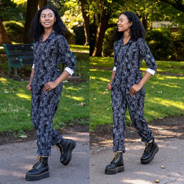 Black Floral Cobweb Boiler Suit