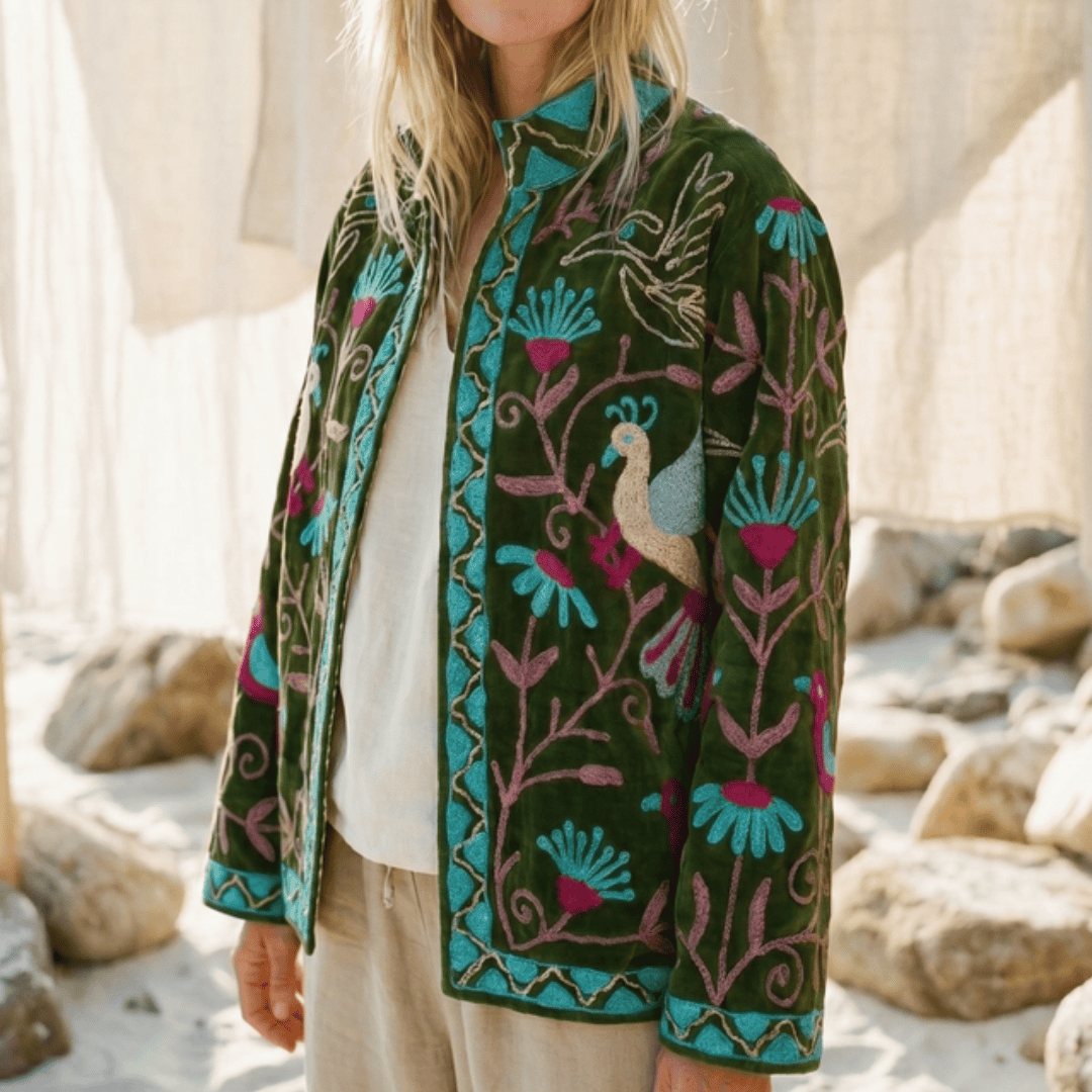 Velvet Peacock Embroidered Kimono