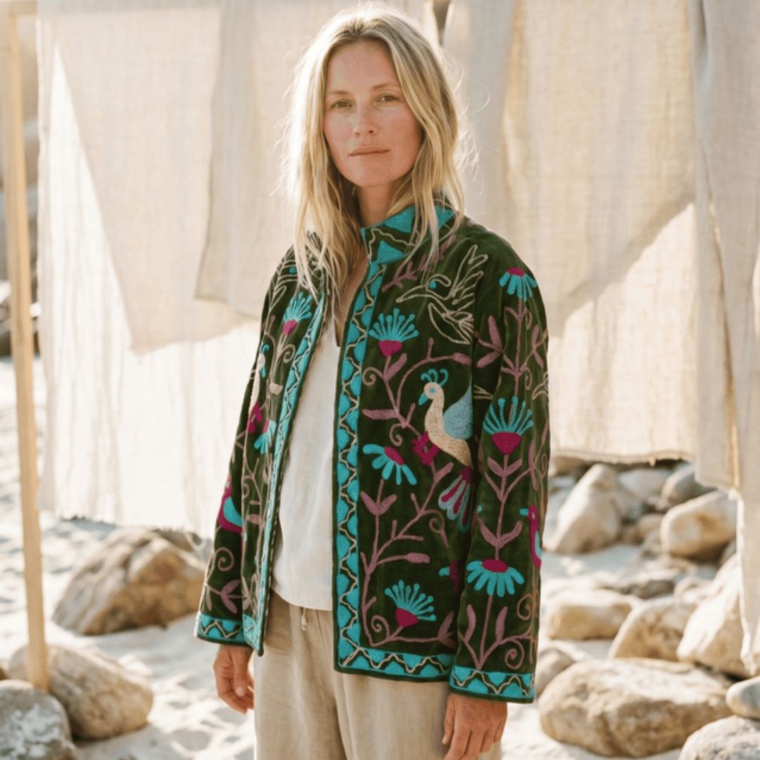 Velvet Peacock Embroidered Kimono
