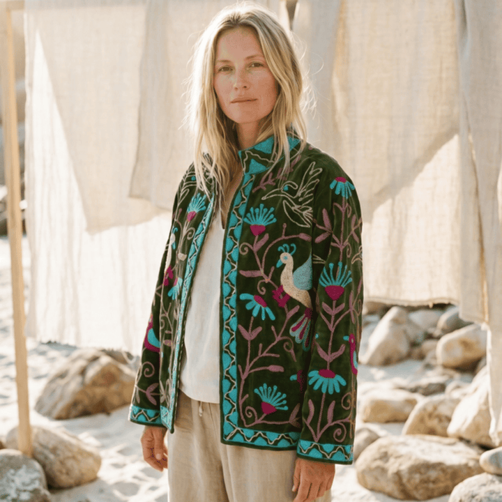Velvet Peacock Embroidered Kimono