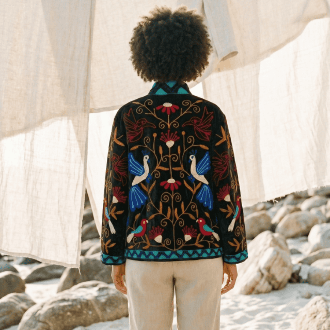 Velvet Peacock Embroidered Kimono
