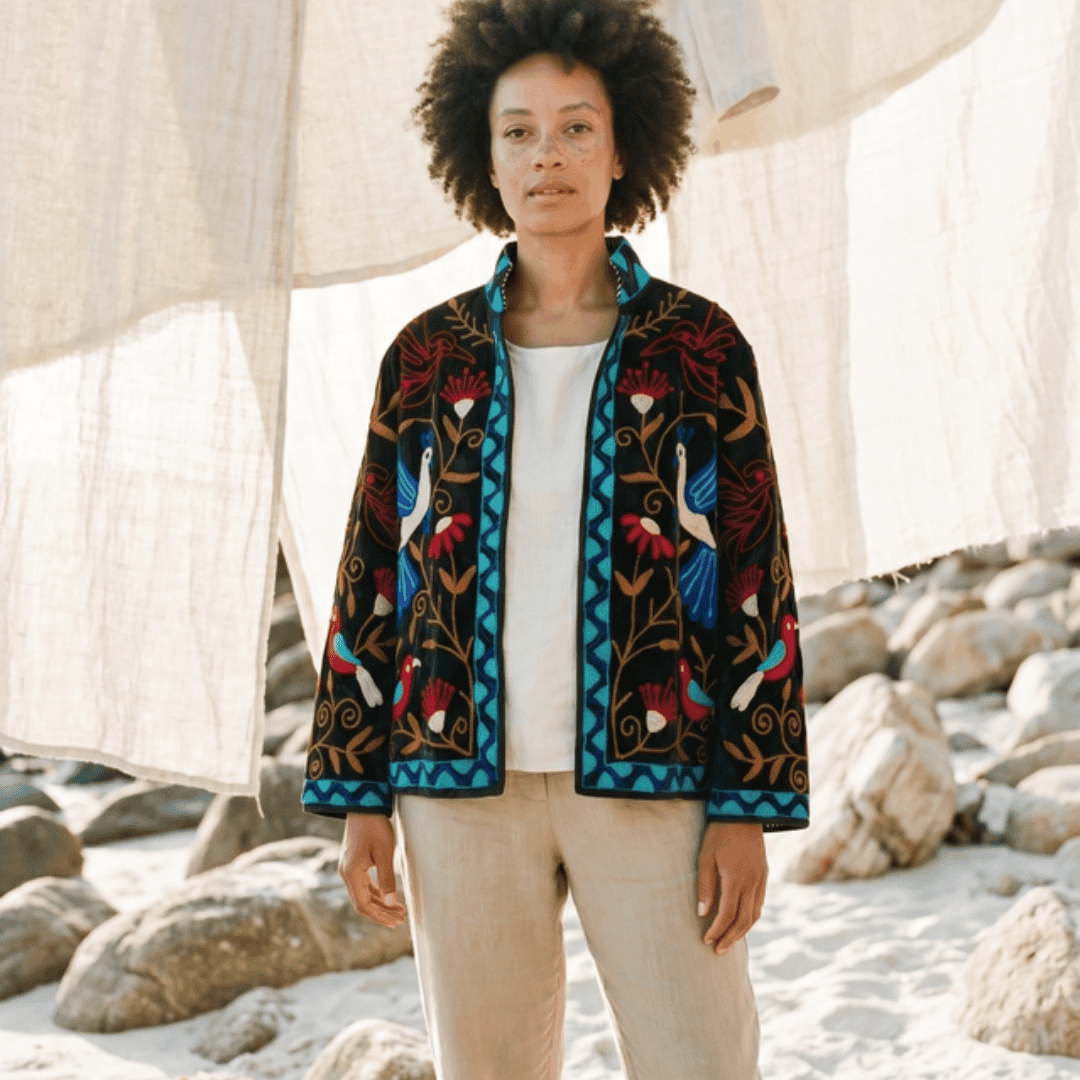 Velvet Peacock Embroidered Kimono
