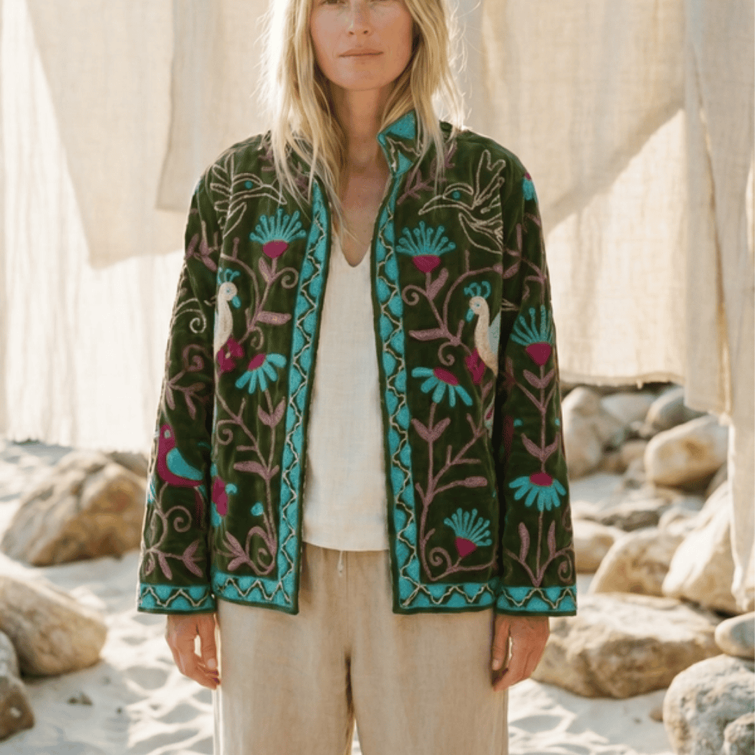 Velvet Peacock Embroidered Kimono