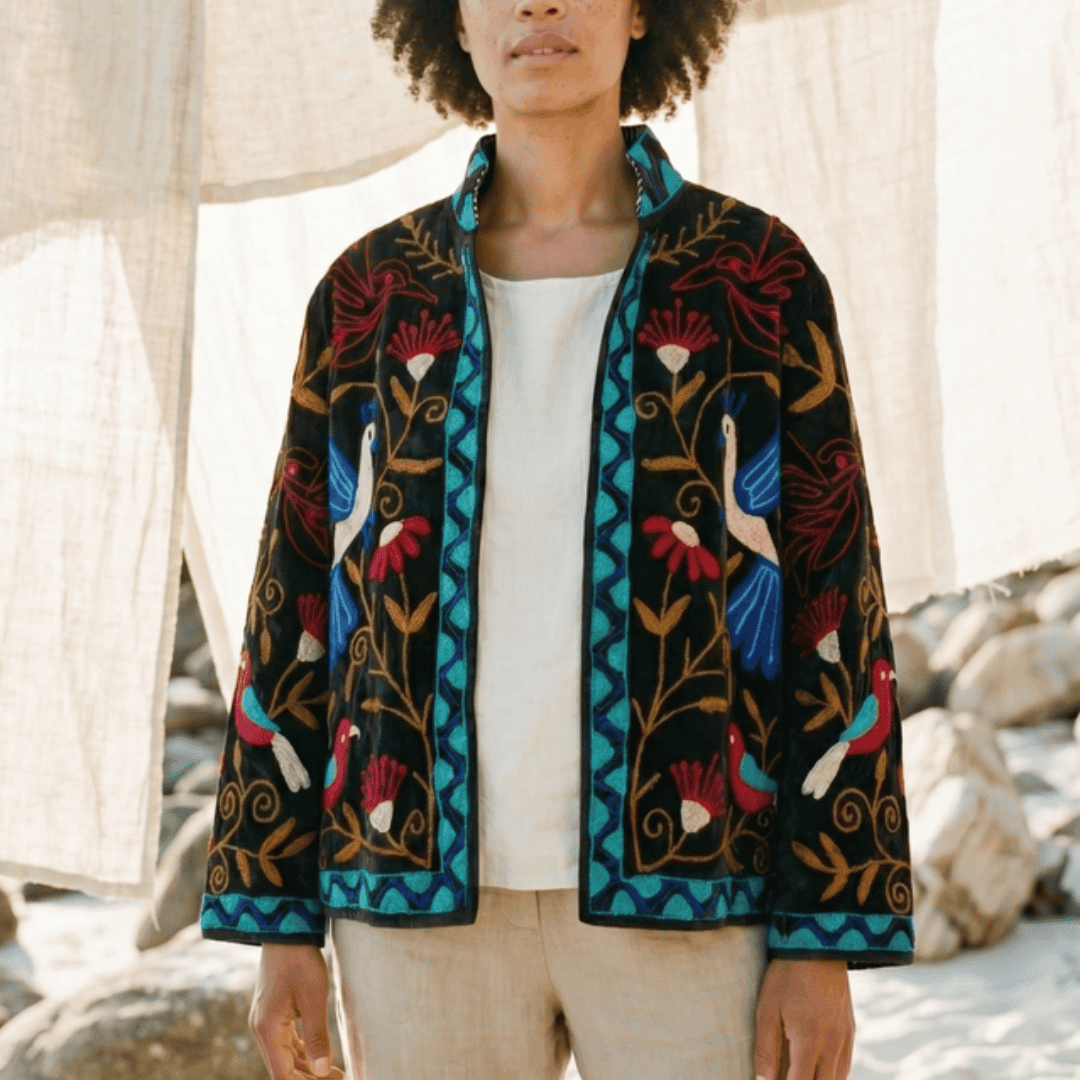 Velvet Peacock Embroidered Kimono