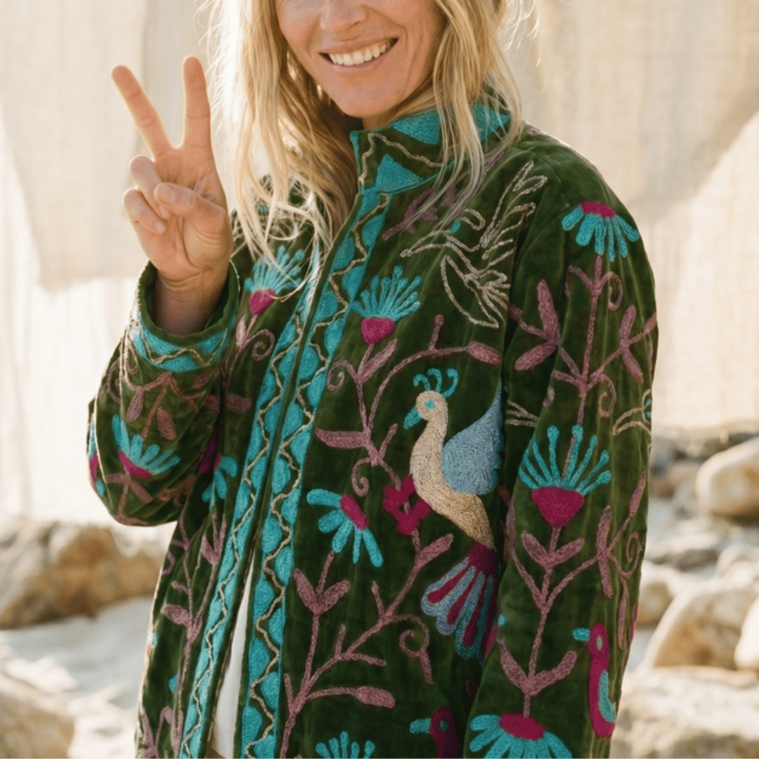 Velvet Peacock Embroidered Kimono