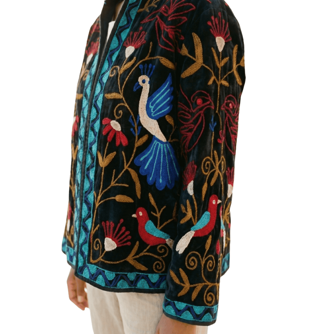 Velvet Peacock Embroidered Kimono