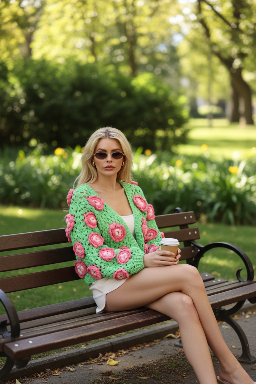 Statement Crochet Flower Cardigan