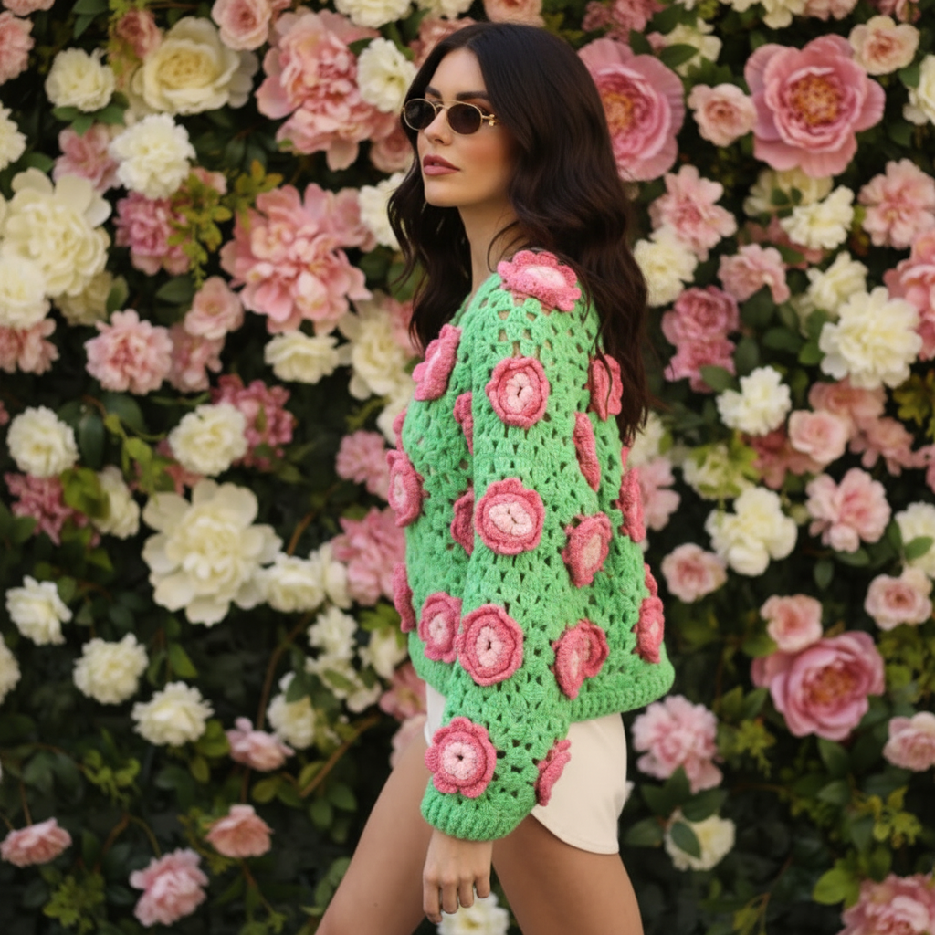 Statement Crochet Flower Cardigan
