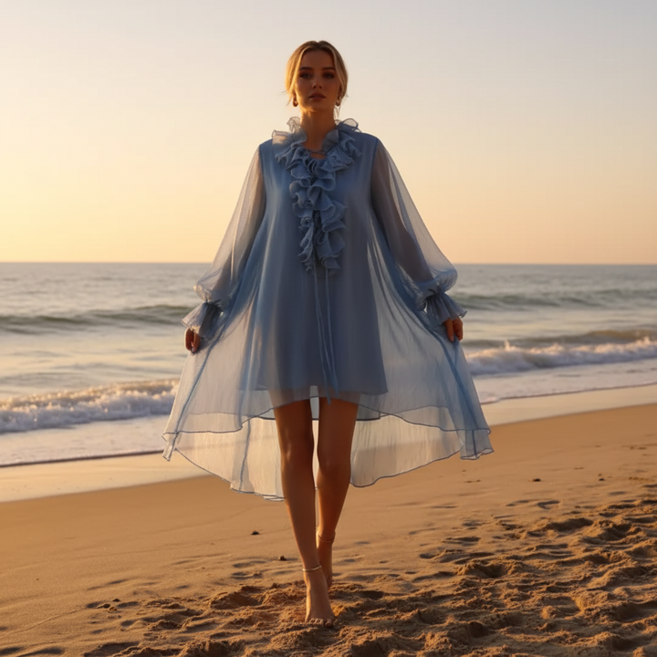 Blue Ruffle Midi Dress