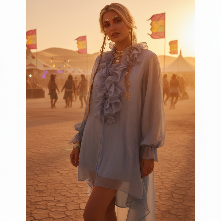 Blue Ruffle Midi Dress