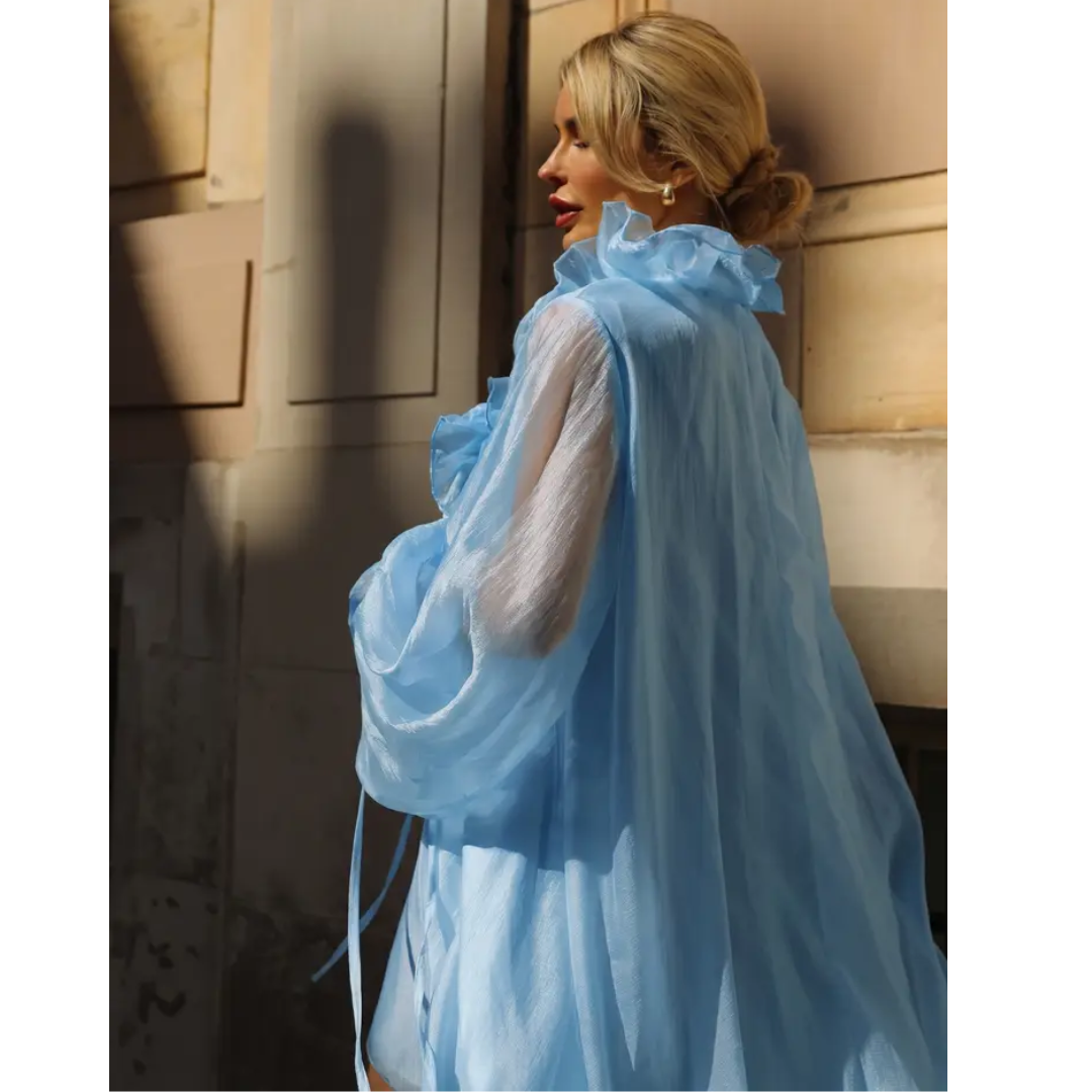 Blue Ruffle Midi Dress