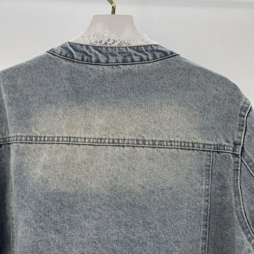 Lace & 3D Floral Embellished Denim Jacket