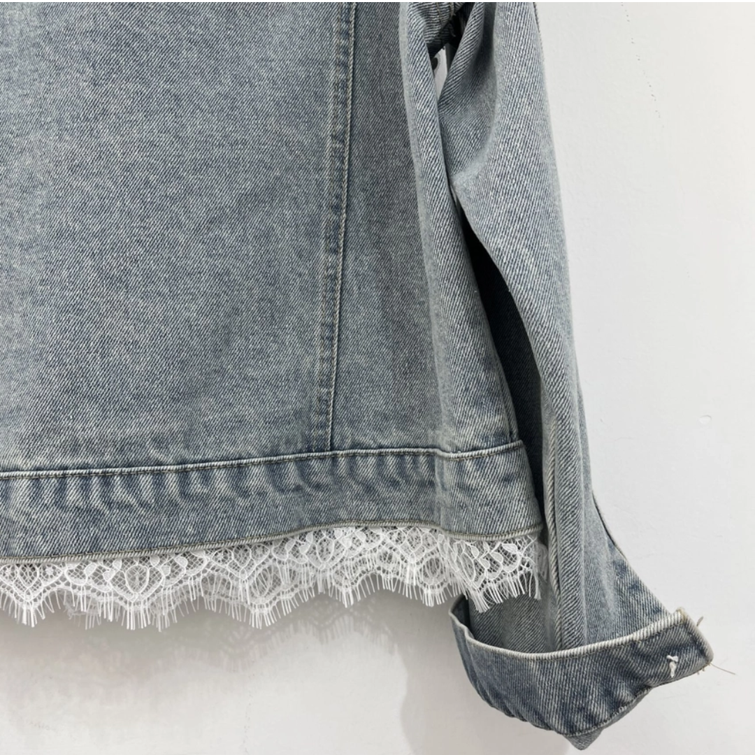 Lace & 3D Floral Embellished Denim Jacket