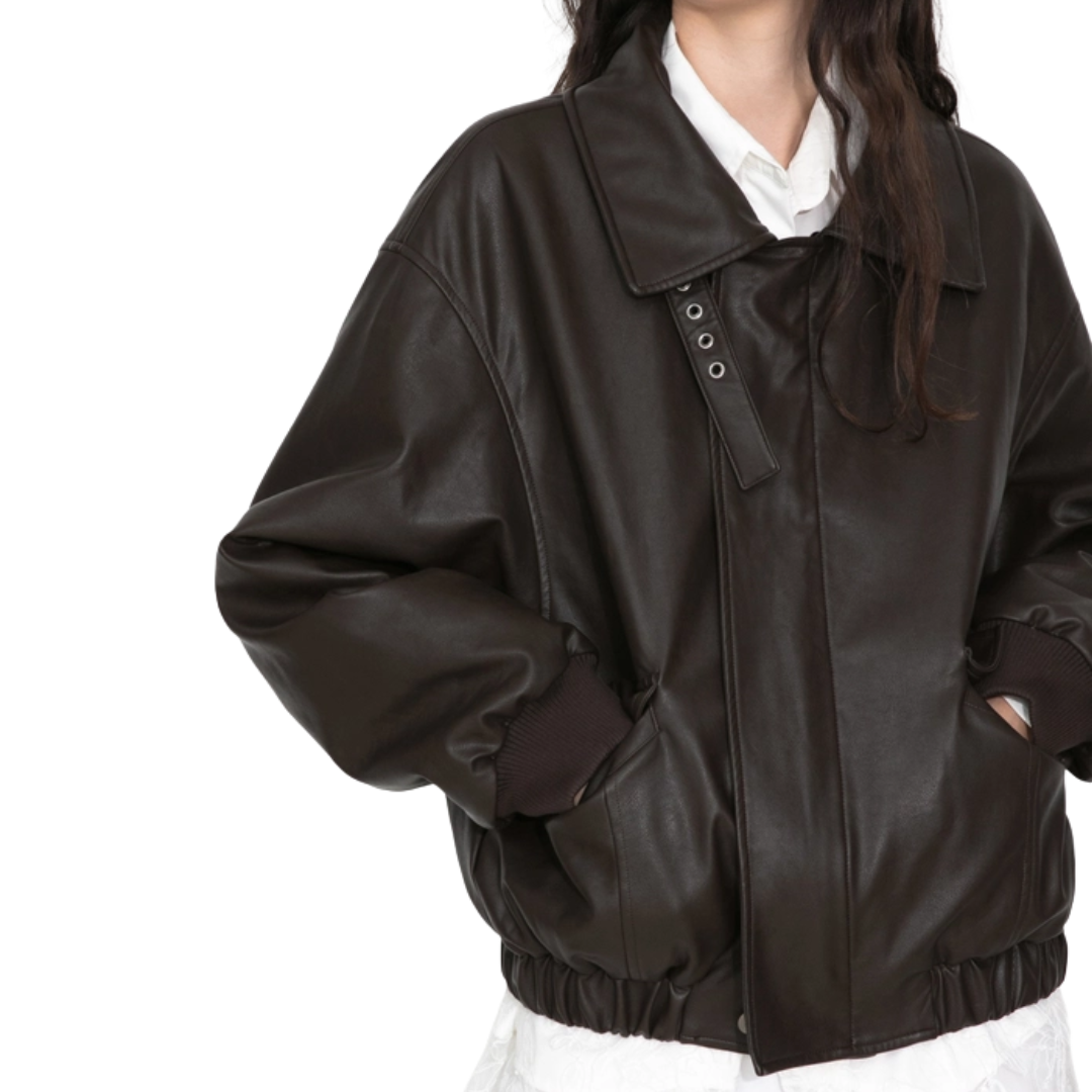Faux Shearling Collar Leather Jacket