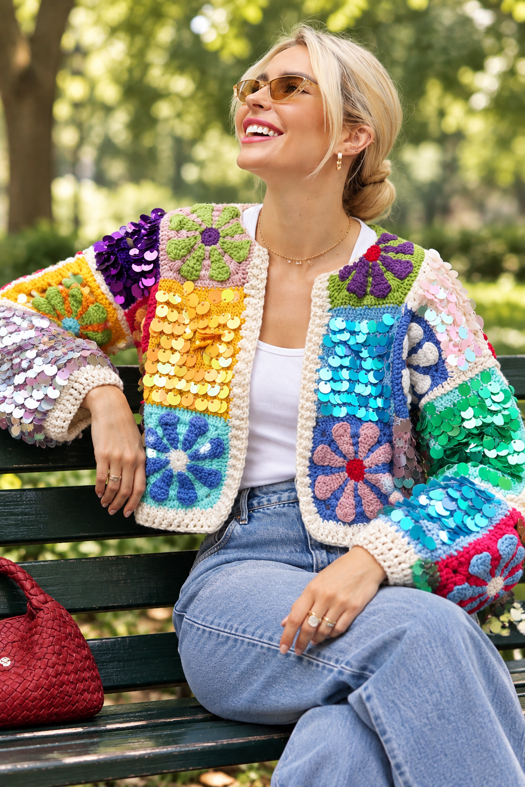 Sequin Flower Crochet Cardigan
