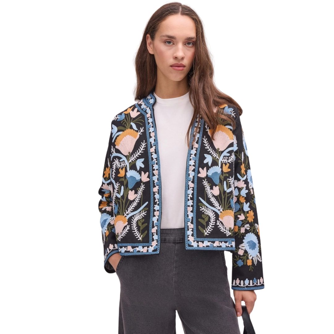 Floral Embroidered Cotton Gabardine Jacket 🌸