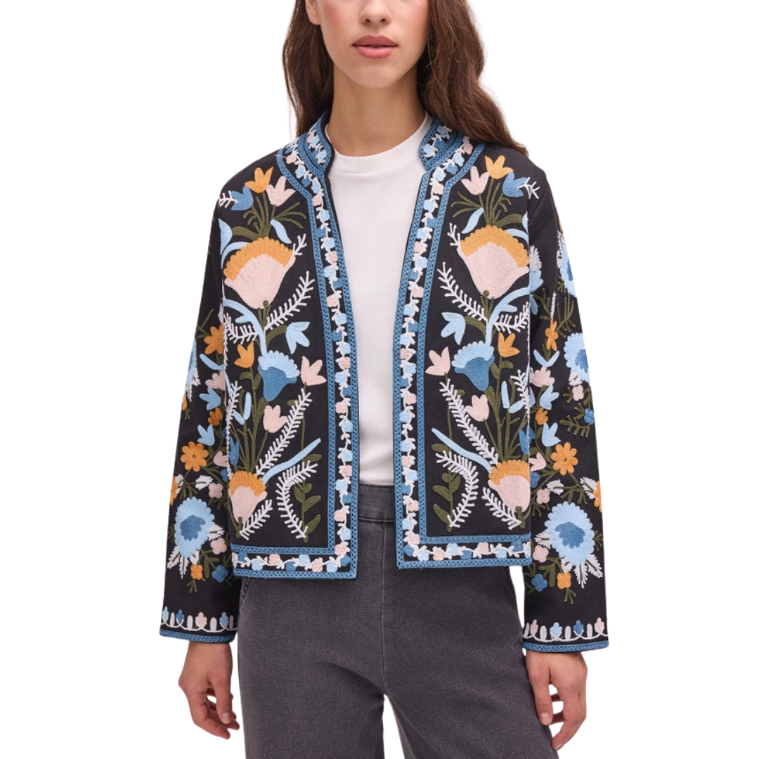 Floral Embroidered Cotton Gabardine Jacket 🌸
