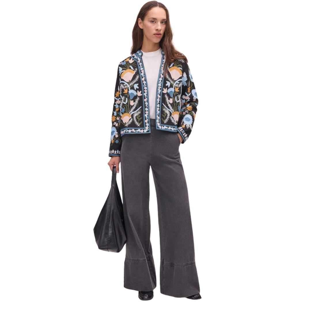 Floral Embroidered Cotton Gabardine Jacket 🌸
