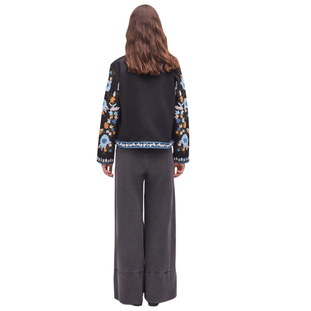 Floral Embroidered Cotton Gabardine Jacket 🌸