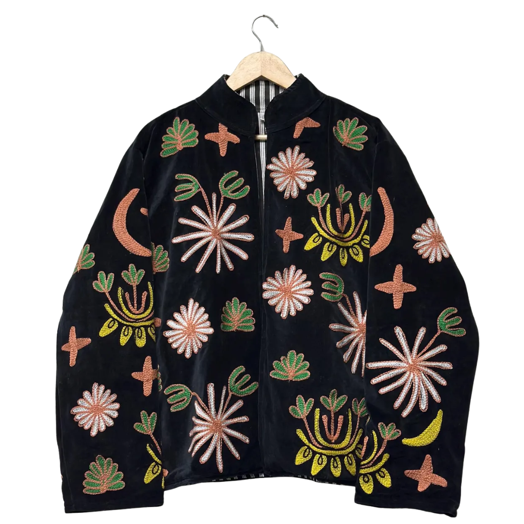 Handmade Tiger Floral Velvet Suzani Jacket