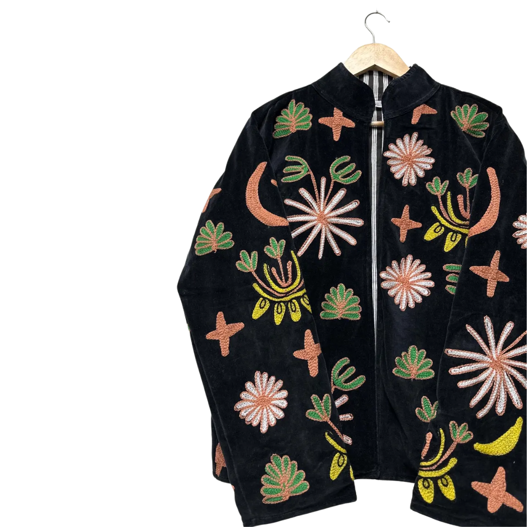 Handmade Tiger Floral Velvet Suzani Jacket