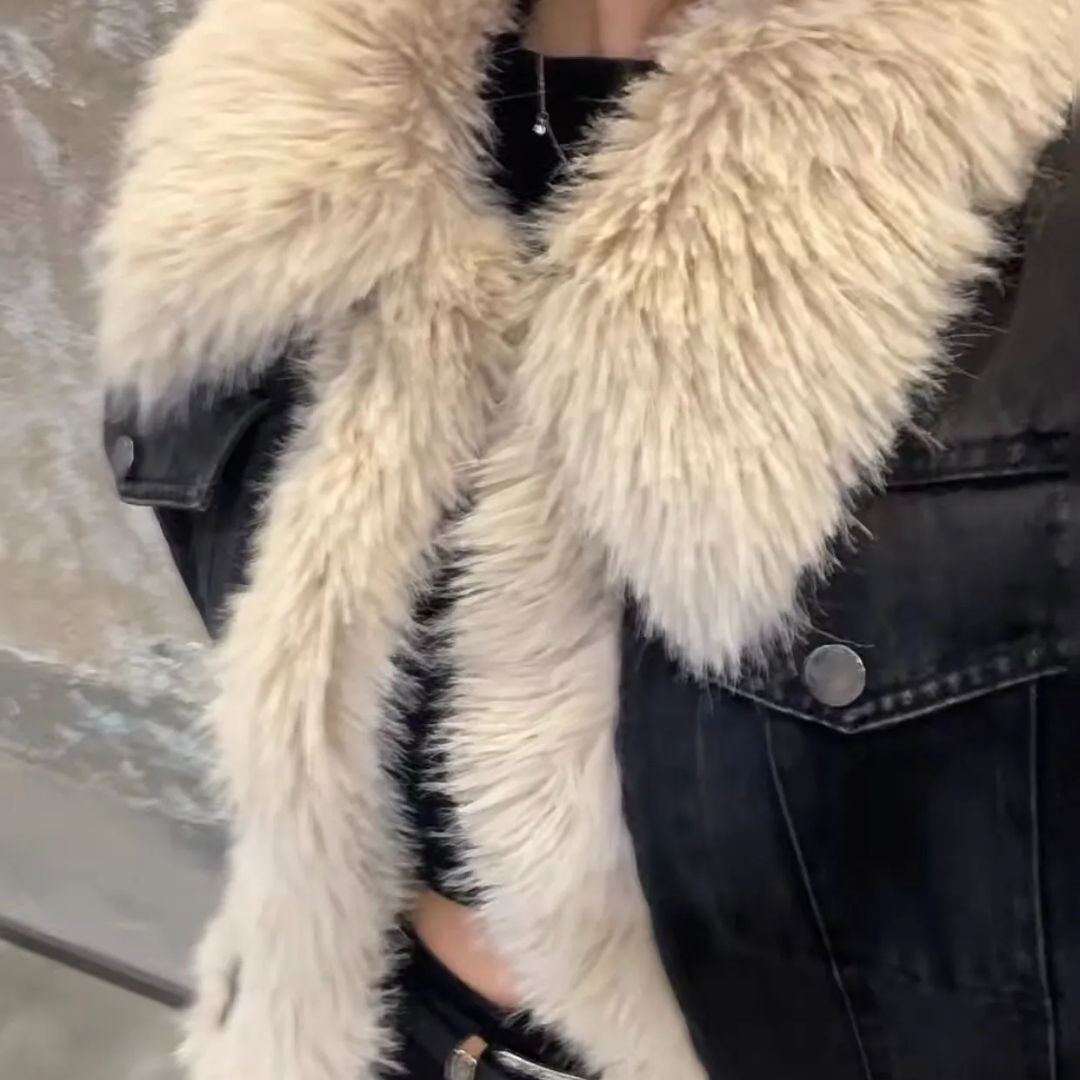 Black Denim Fur Trim Jacket - Festigal