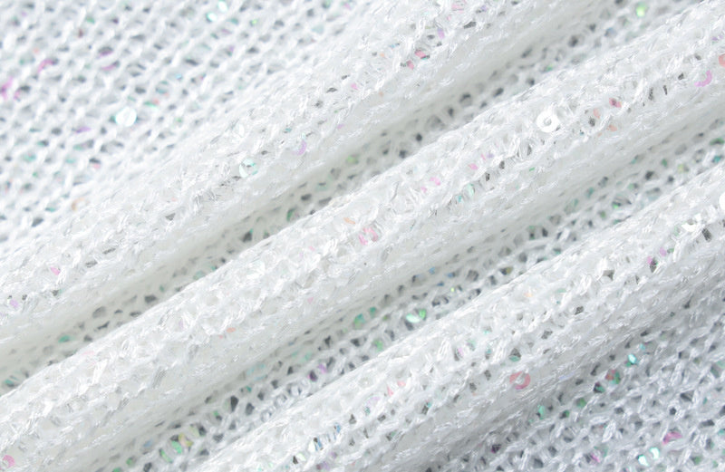 Distressed Knit Sparkling White Sequins Crop Top - Festigal