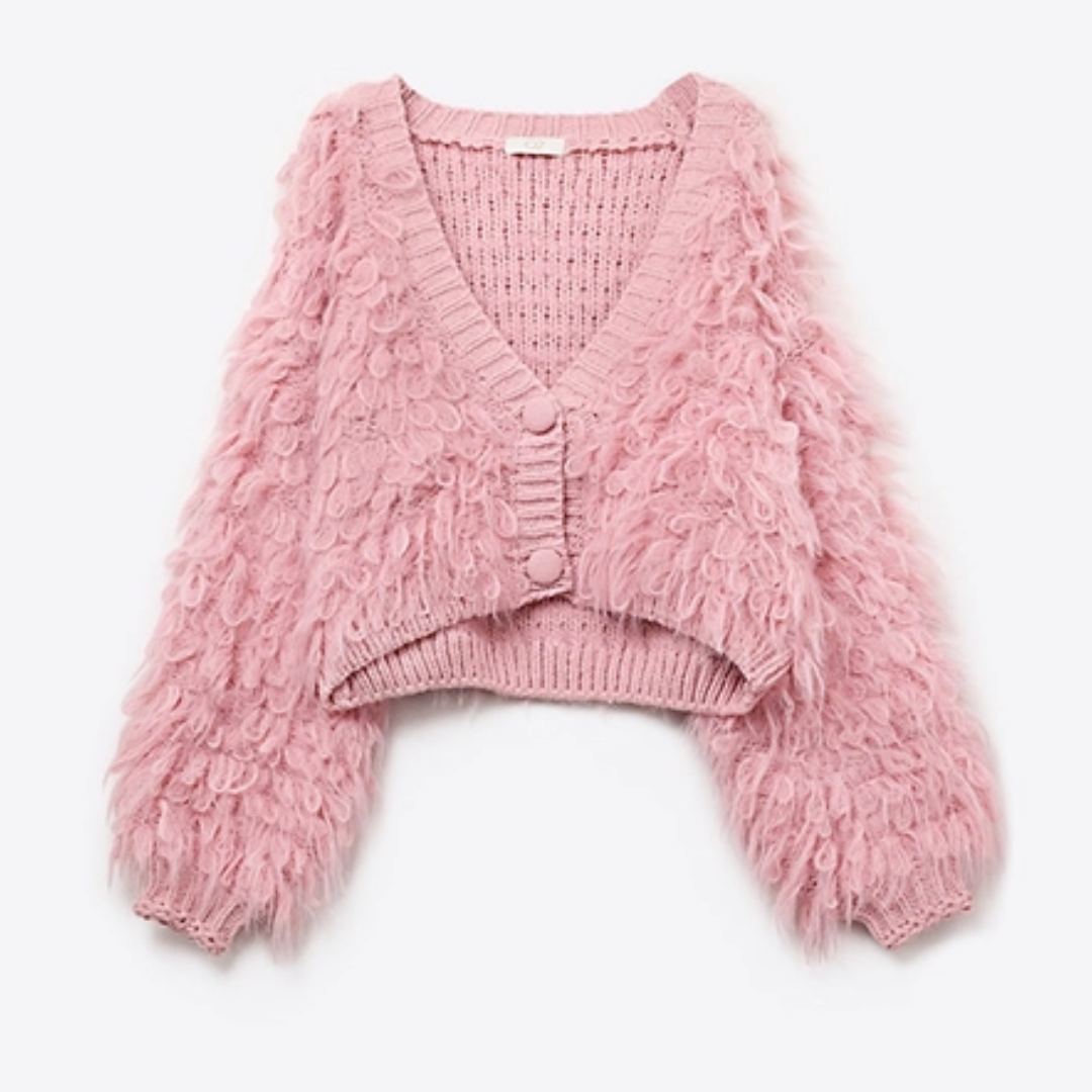 Fluffy Pink Chunky Knit Cardigan