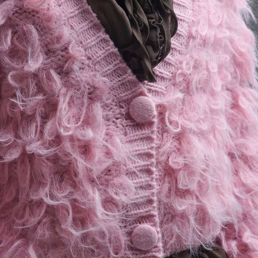 Fluffy Pink Chunky Knit Cardigan