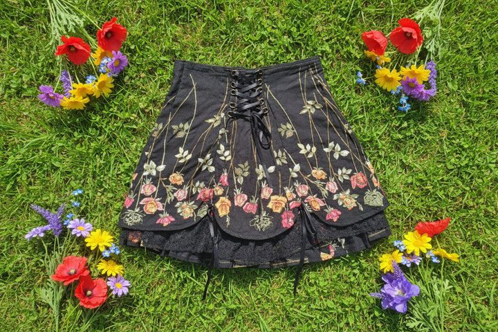 Black Floral Tie-Up Midi Skirt 🖤✨