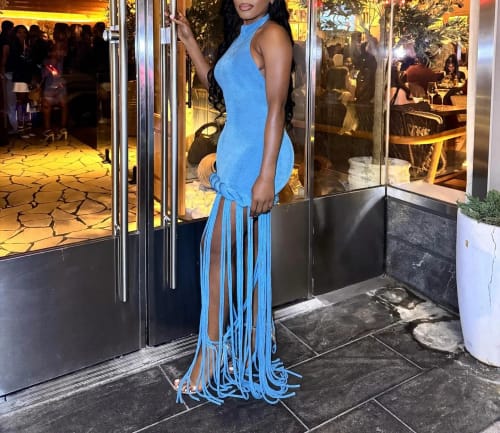 Velour Rope Tassel Maxi Dress