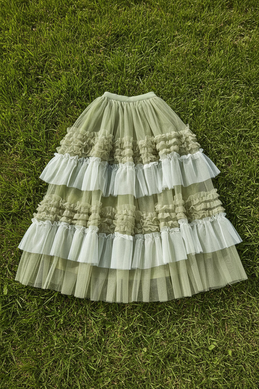 Ruffle Tulle Midi Skirt