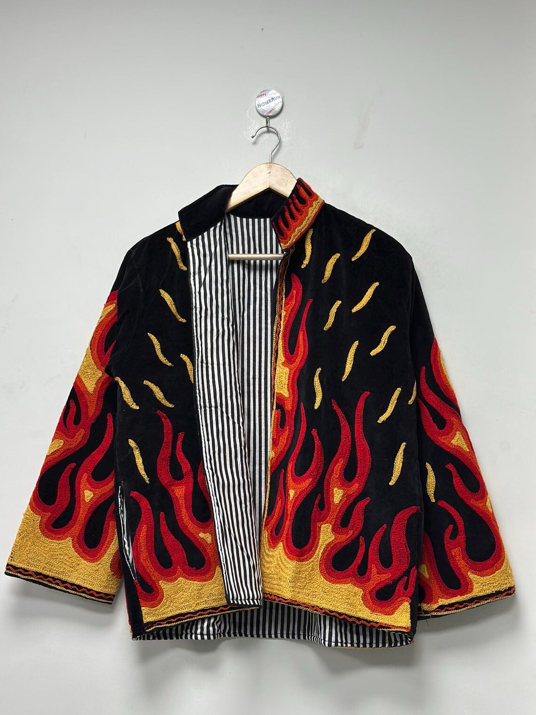 Flames Embroidered Velvet Jacket