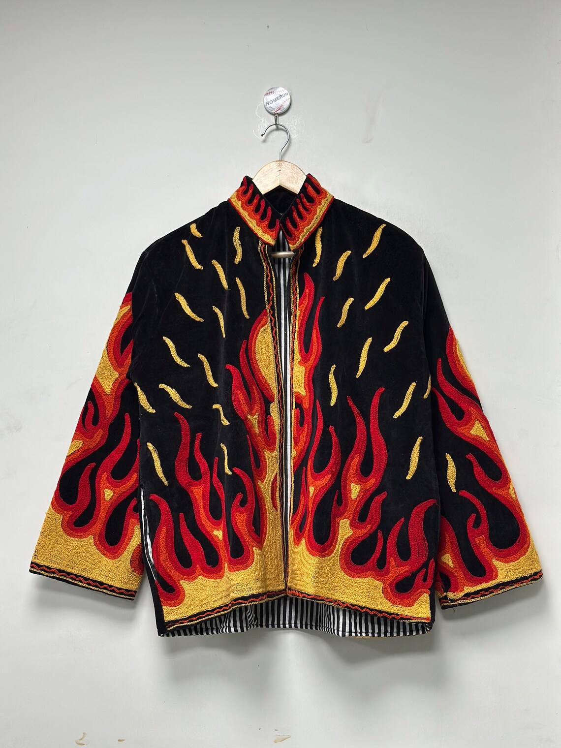 Flames Embroidered Velvet Jacket