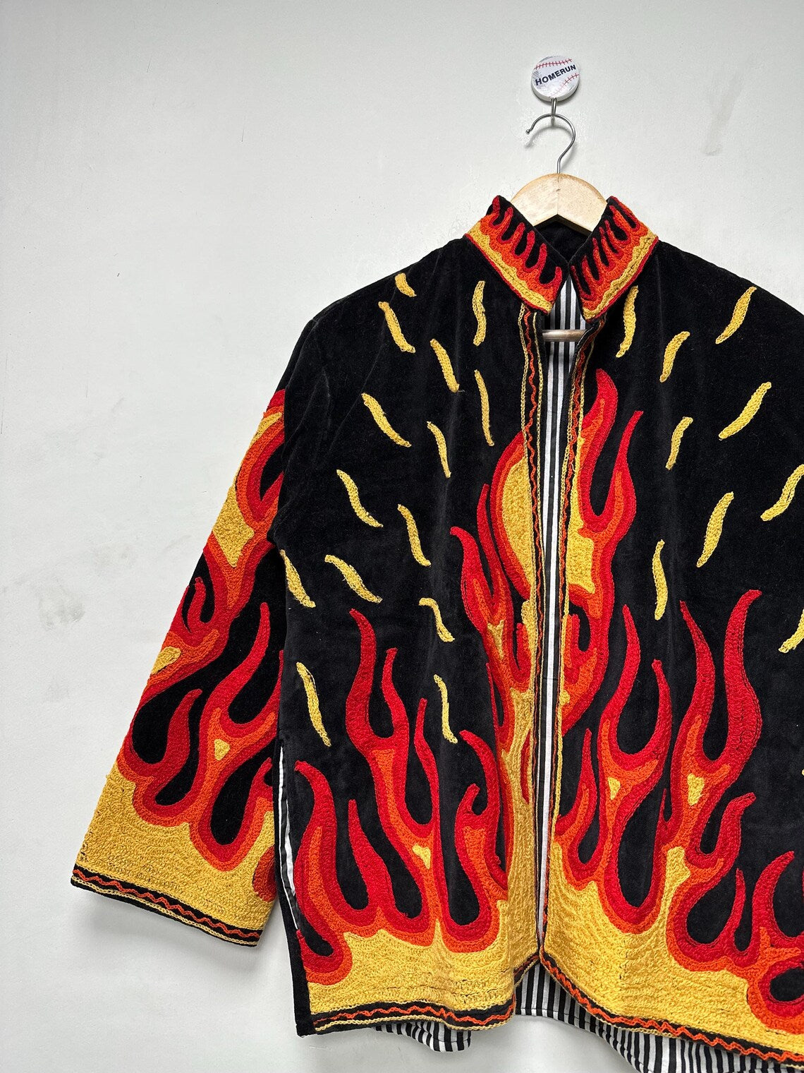 Flames Embroidered Velvet Jacket